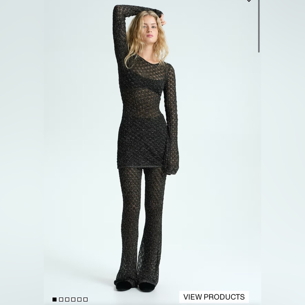 Black Sheer Lace Dress and Pants Set